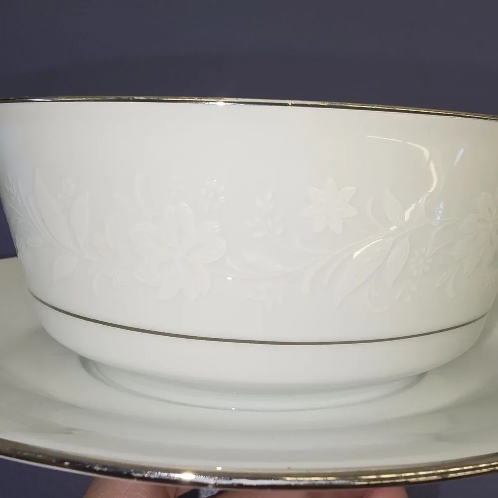 Noritake Ranier Gravy Bowl #6909 with Attached Plate Silver Lined